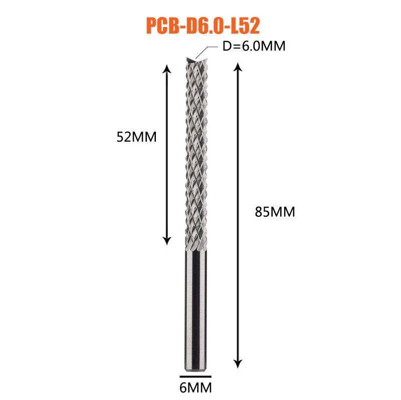 Vhm Corn End Mill Frees Bits D0.8, 1.0, 1.6, 1.8, 2.4, 3.1 Pcb End Mill Cnc Snijden Frezen: 1pc-D6.0-52-D6