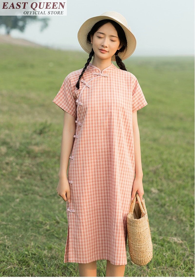 Vêtements chinois traditionnels pour femme ao dai robe de femmes couleur claire grille robes vintage robe élégante magasin de porcelaine FF285 A: 2 / S