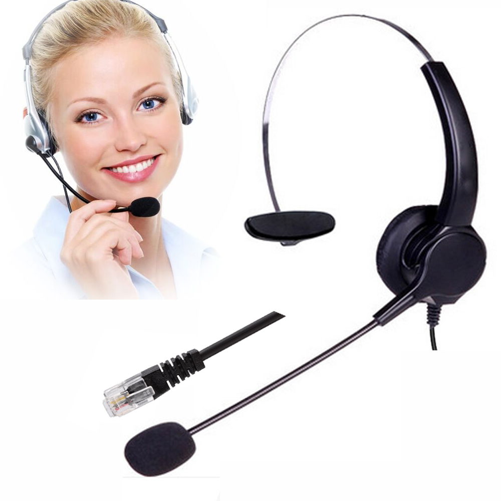 Telefoon Headset Met Microfoon Snoer Call Center Telefoon Hoofdtelefoon Noise Cancelling Monural Phoneheadset Rj9