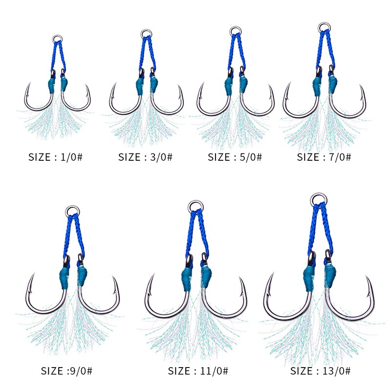 PROBEROS-anzuelos dobles de acero inoxidable, 1 paquete, 1/0-3/0-5/0-7/0-9/0 #, pesca con plumas