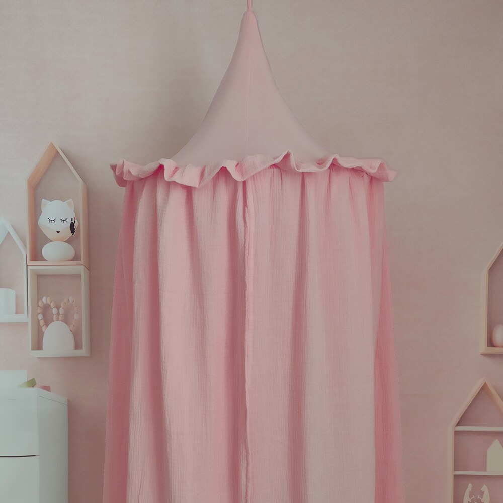 100% Premium Mousseline Katoen Opknoping Luifel Met Franje Bed Baldachin Voor Kinderkamer: pink02