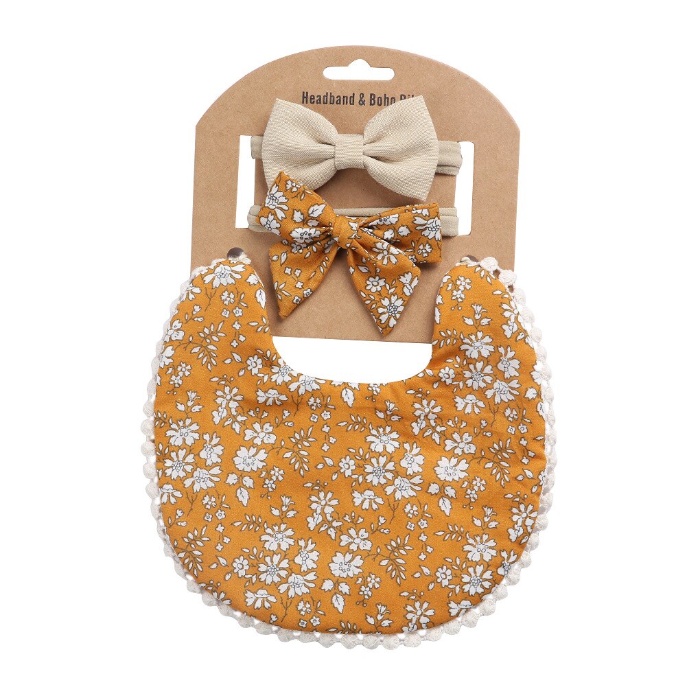 Baby Slabbetjes + Baby Hoofdbanden Set Katoen Bloemenprint Kant Burp Doeken Voor Baby Baby Spullen Pasgeborenen Baby Accessoires: DP021-6