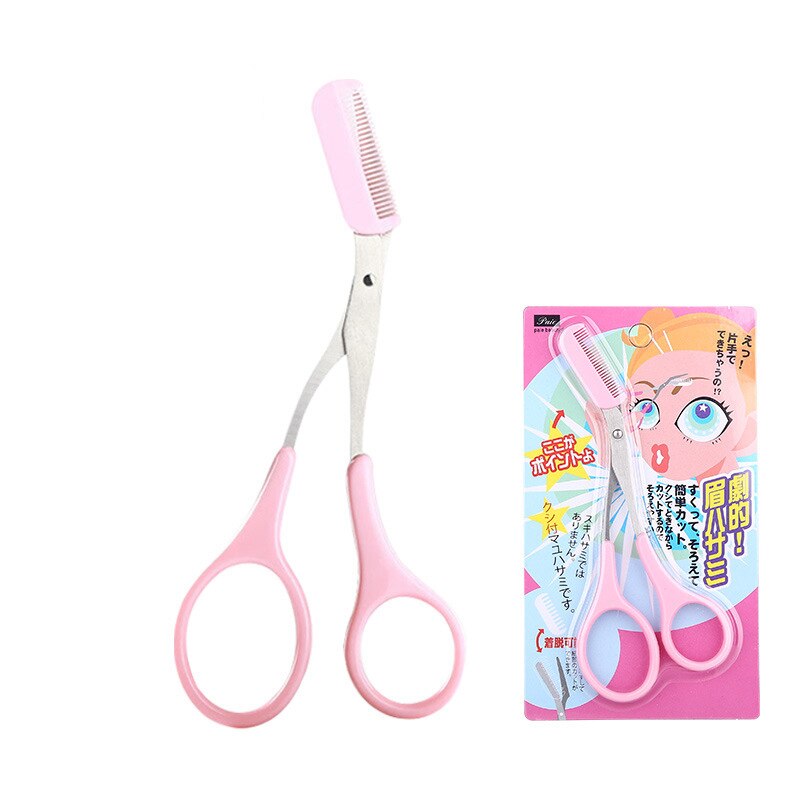 Wenkbrauw Make-Up Scheermes Wimper Haar Schaar Met Wenkbrauw Kam Clips Vormgeven Schoonheid Wenkbrauwen Professionele Wenkbrauw Trimmer: pink card