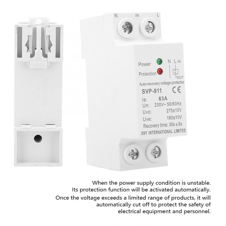 Automatic Overvoltage & Undervoltage Protection Device 230V 63A Reconnect Voltage Relay SVP-911 Overvoltage Protection