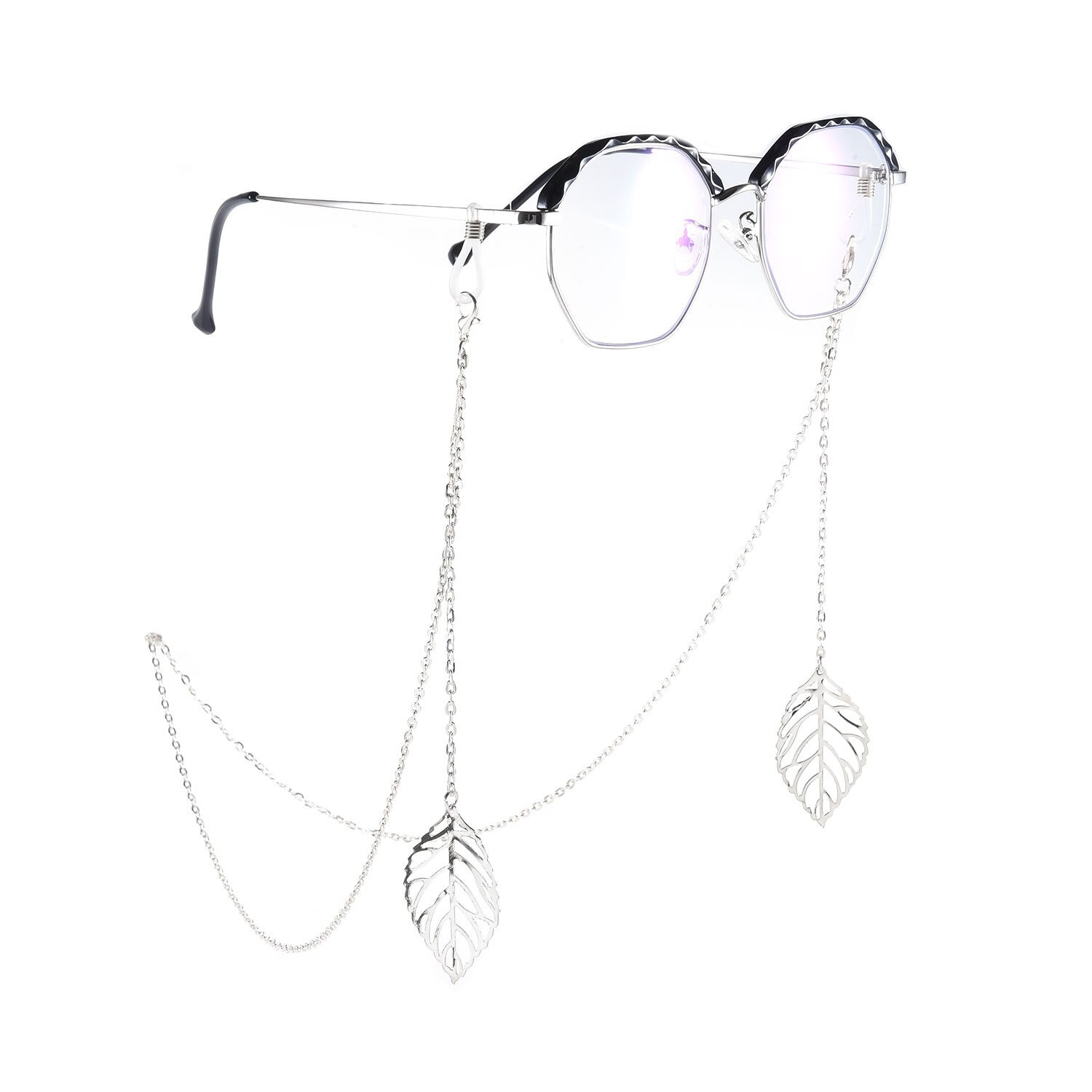 femmes lien chaîne perle perles lunettes chaînes Silicone lunettes cordon cristal lunettes de soleil collier bande accessoires: WhiteLeaves