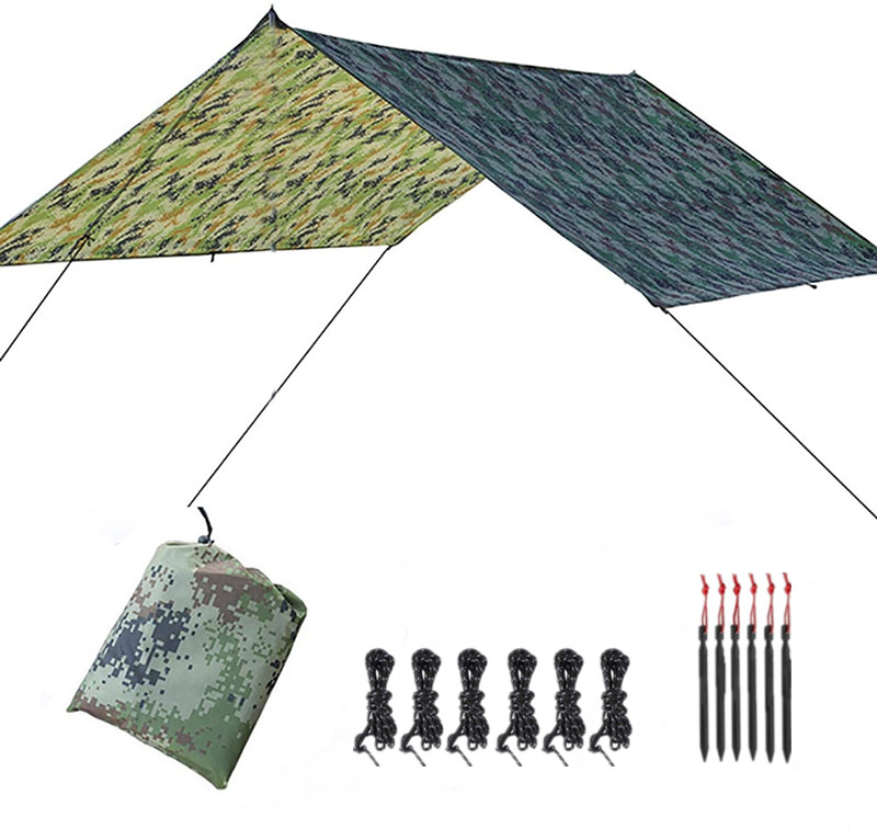 Lona impermeável da barraca da mosca da chuva da rede, proteção uv e plutônio 3000mm impermeável, leve para acampar, e aventura exterior: Camouflage