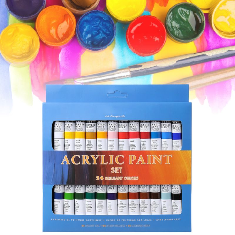 DIY24 Color Acrylic Paint Set Non-toxic and Durable 12ml Tube Drawing Painting Pigment Hand-painted Wall Paint Artist