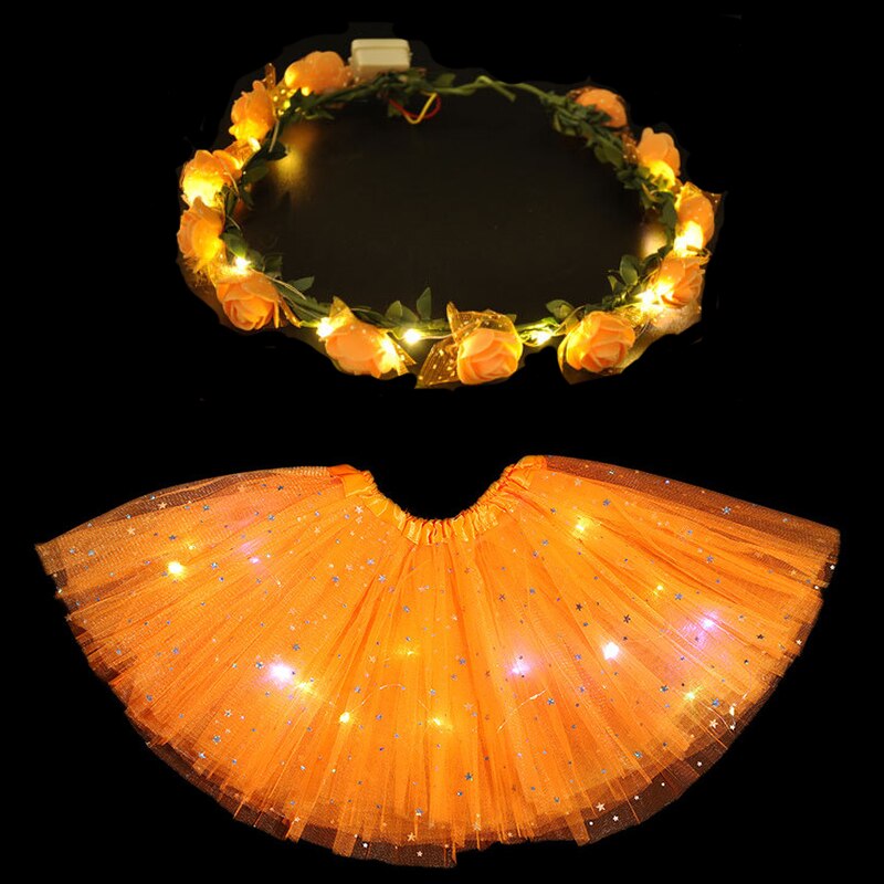 Jupe Tutu lumineuse LED pour femmes et filles, guirlande de fleurs, bandeau, , vêtements de fête néon, Costume de princesse de mariage d&#39;anniversaire
