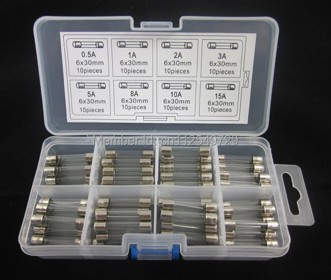 80 pcs 6x30mm Quick Fast Blow Glas Diverse Zekering Amp 0.5A 1A 2A 3A 5A 8A 10A 15A AMP