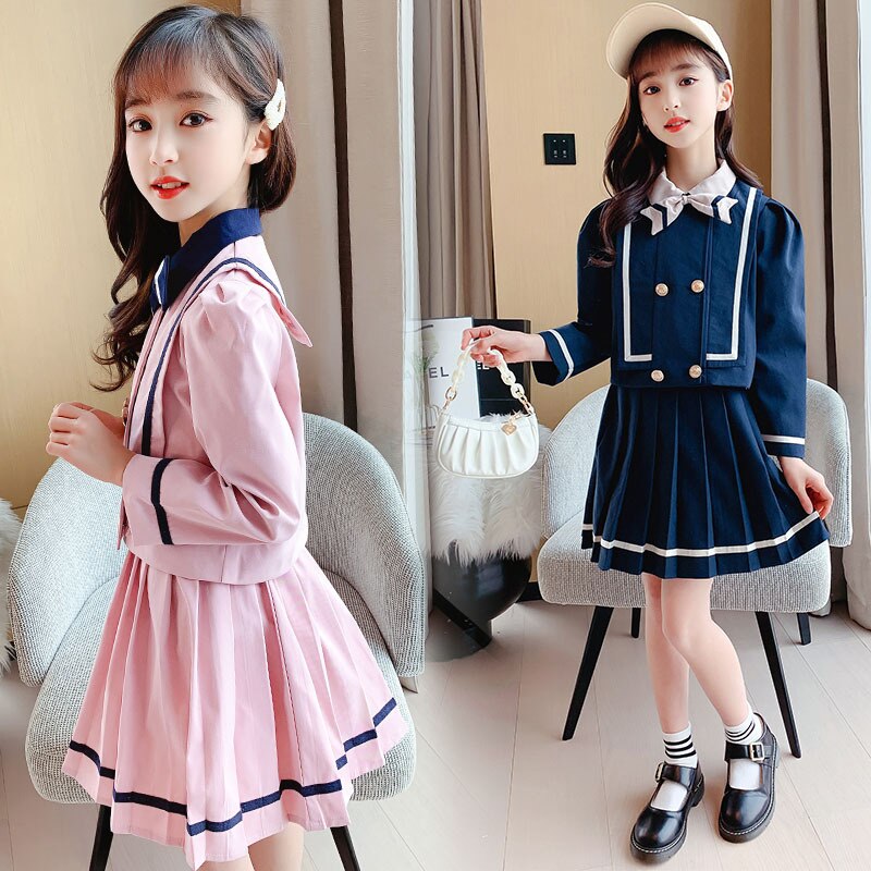 Ropa Formal para niña, conjuntos de 2 piezas, abrigo de , Falda plisada, trajes de para adolescentes de 5 a 14 años, primavera y otoño,