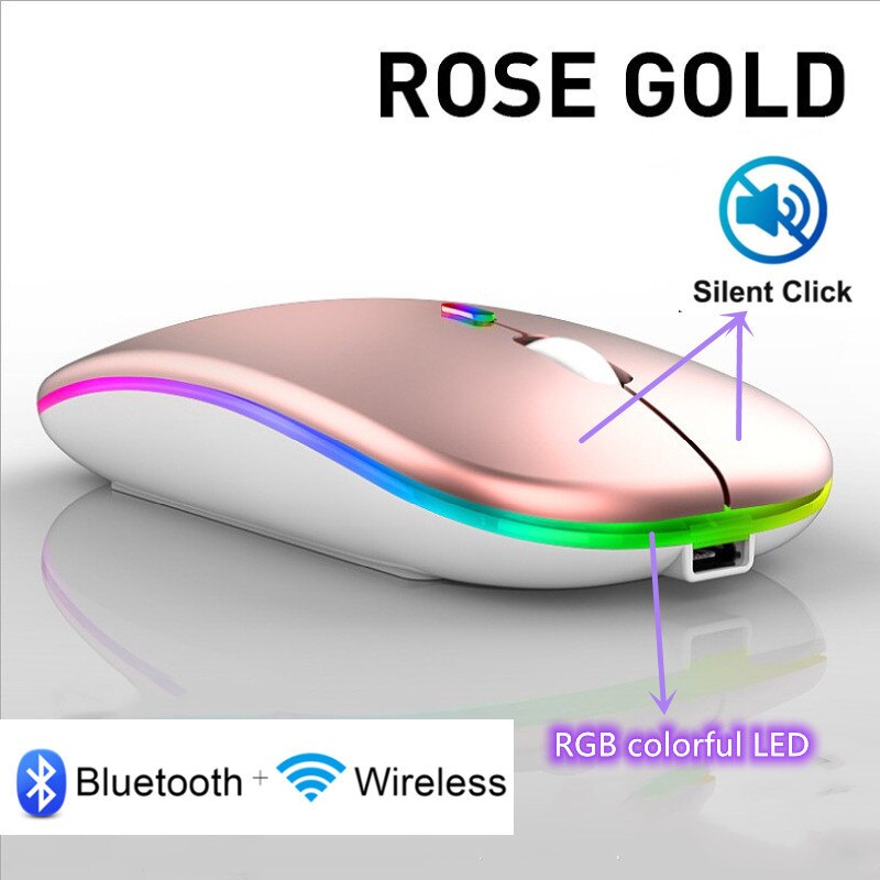 Windays bezprzewodowa mysz Bluetooth 2.4G Macbook darmowa wysyłka akcesoria komputerowe LapTop PC cichy przenośny akumulator RGB nowość: Rose gold