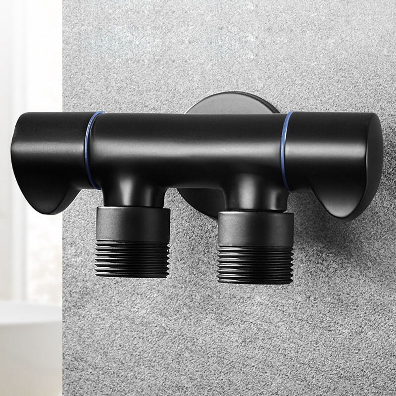1pc Black Brass Wall Mounted Washing Machine Faucet One into two out Bibcock Double handle double head taps