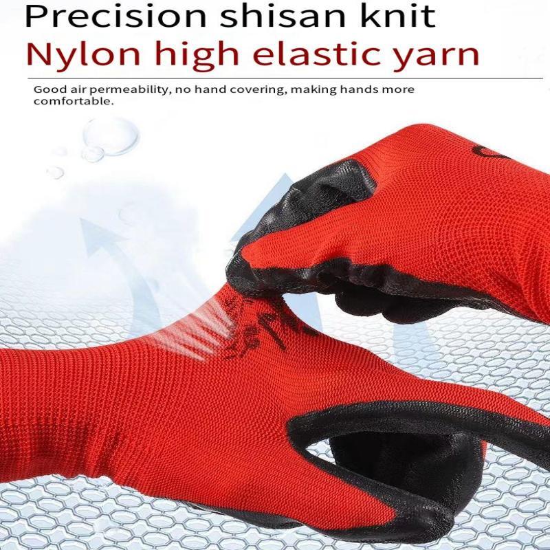 12 pares de guantes de trabajo de seguridad de látex grueso antideslizantes y resistentes al desgaste, guantes recubiertos de palma, guantes de trabajo para maquinaria de jardinería