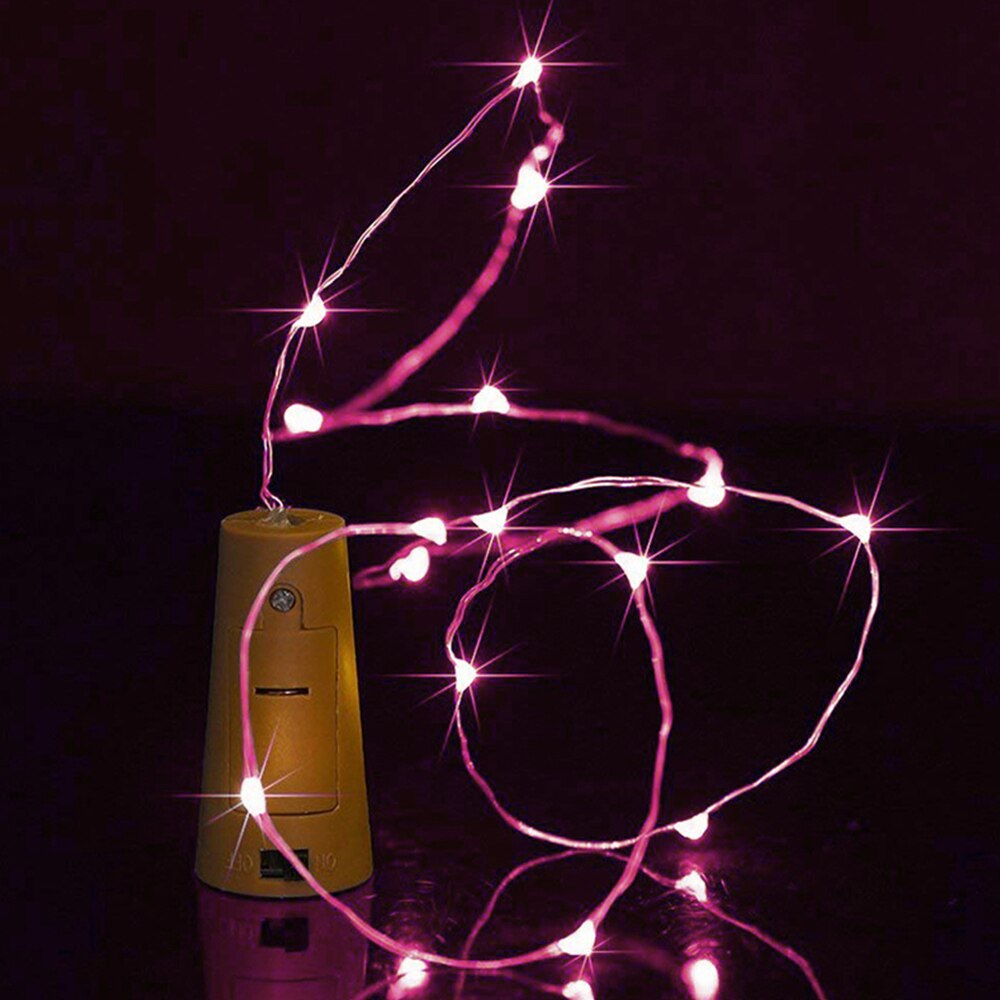 Batterij Aangedreven Guirlande Wijn Fles Verlichting Met Kurk 2M 20Leds Koperdraad Kleurrijke Fairy Lights String Voor Party bruiloft Decor: pink / 1m 10LEDs