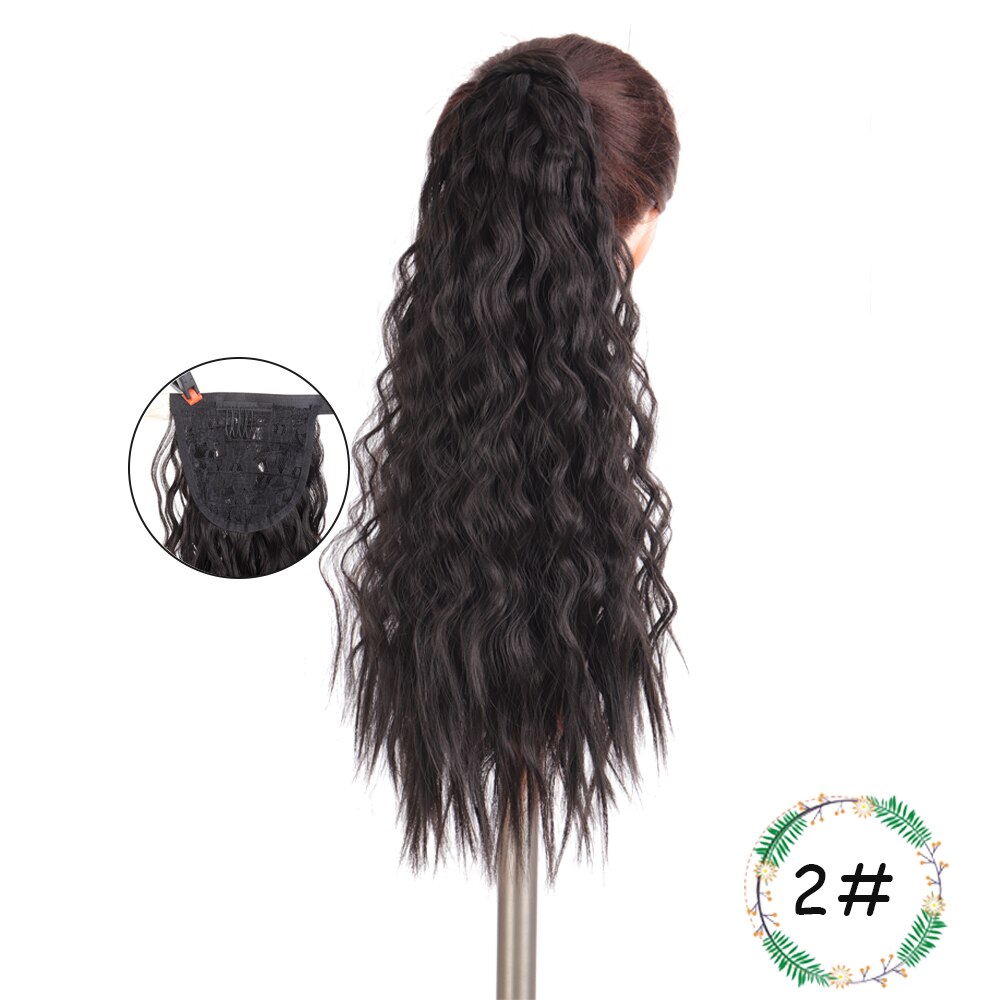 Weilai extensions syntetisk wrap on clip hestehaler majs bølget hestehale hårstykke ombre brun rød falsk hår lang hestehale paryk: M022-2