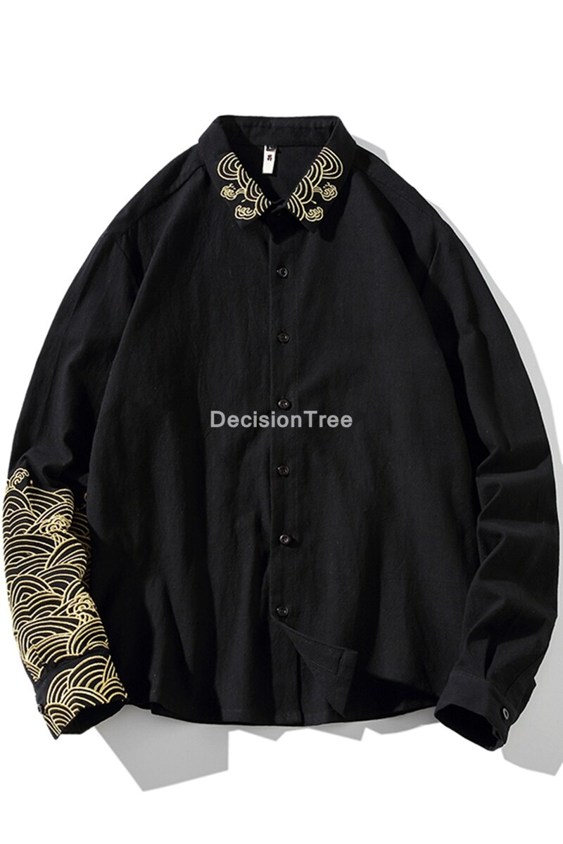 chinese style kimono men shirt full sleeve casual streetwear men shirt man linen kimono shirt men clothes wu shu tee tops