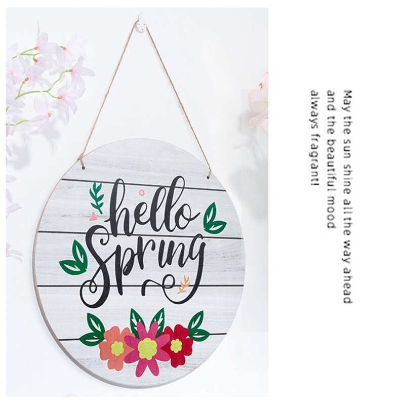 12 Inches Hello Spring Sign Wooden Rustic Front Door Hanger Festival Wall Hanging Plaque Home Garden Decorations for Easter
