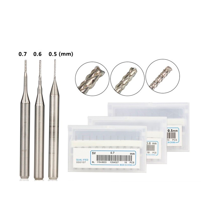Ensemble de fin de fraise pour Machine PCB, 0.5-0.7mm, 10 pièces, CNC embouts de routeur en carbure, fraise PCB