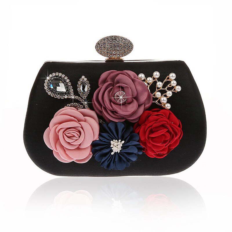Sac à main bleu doré pour femmes | Pochette pour femmes à fleurs exquises, pochettes de soirée pour Banquet de mariage, sacs à main ZD1068: Black