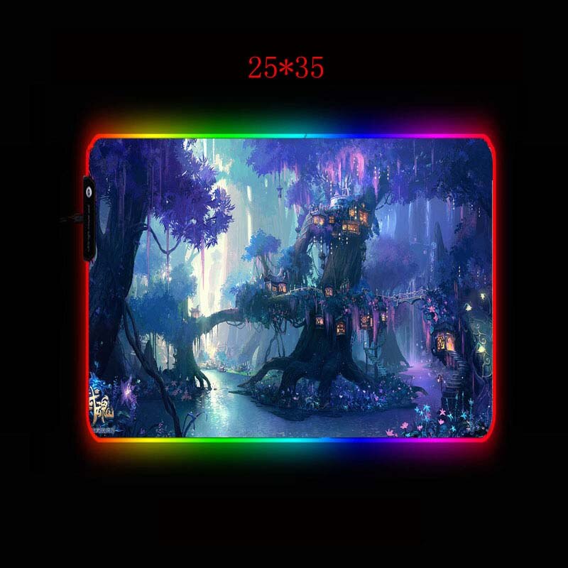 XGZ Fantasy Tree Forest Mousepad Large Computer Mouse Mat Large LED Gaming Mouse Pad Night RGB USB Wired Lighting for CSGO Dota: 25X35CM / Thickness 3MM