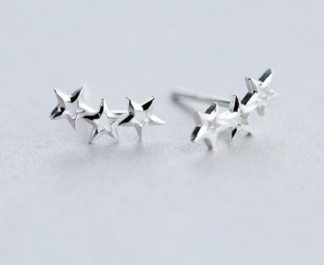 tINNY) (sMALL Lady's 3 Stars Stud Earrings - 925 Sterling Silver -Open 3 Stars Paw Climber cuff stud Earrings " GTLE402