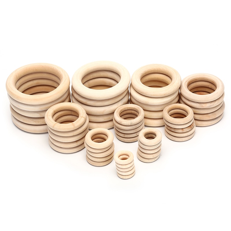 5-50pcs Natural Color 2-7cm Wooden Beads Pendant Connectors Circles Rings Beads Unfinished Natural Wood Wall Hanging Ornament