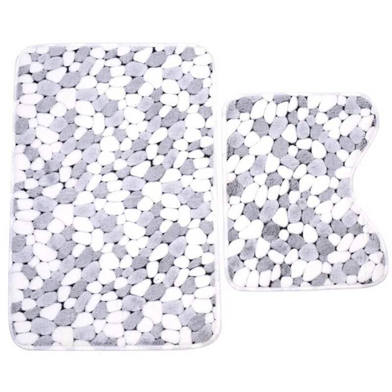 2pcs Cotton Pebble shape Absorbent Soft Bath Pedestal Mat Toilet Non Slip Floor Rug Set Washable Sanitary Ware Suite