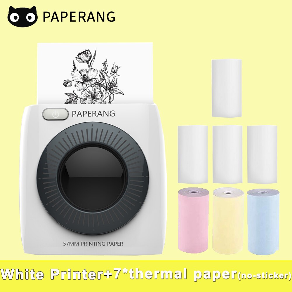 PAPERANG P2 Pocket Mini Printer 300dpi BT Wireless Printer Portable Thermal Printer for Photo Picture Receipt Label Sticker: W-7Rolls No Sticker
