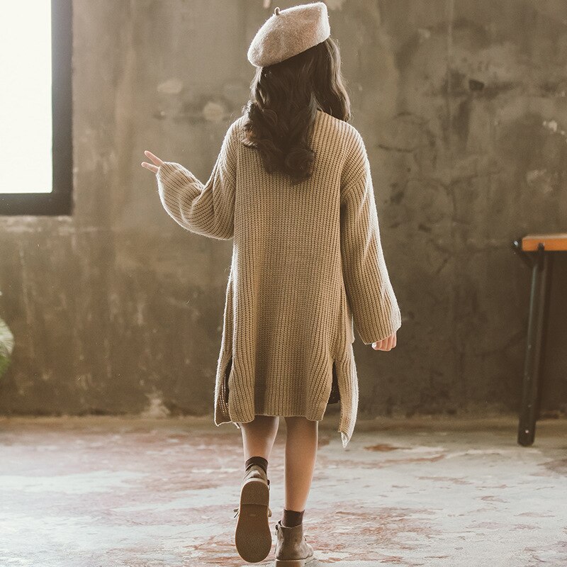 Suéter largo para niños y niñas, abrigo de 10 a 12 años, ropa de otoño, cárdigan grueso de punto para adolescentes