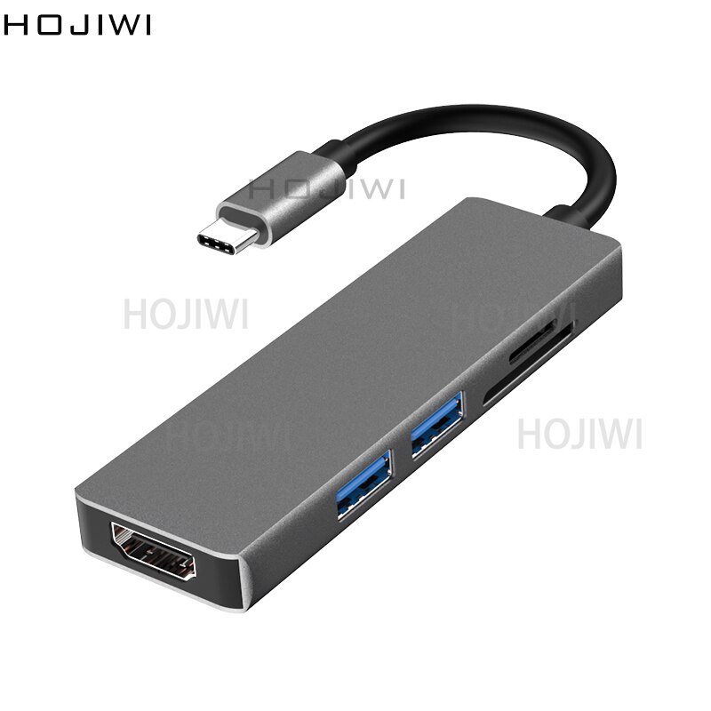 Hojiwi usb c multi hub c adaptador hdmi 5 em 1 usb c para usb 3.0 doca para macbook pro tipo c divisor docking station laptops aa11