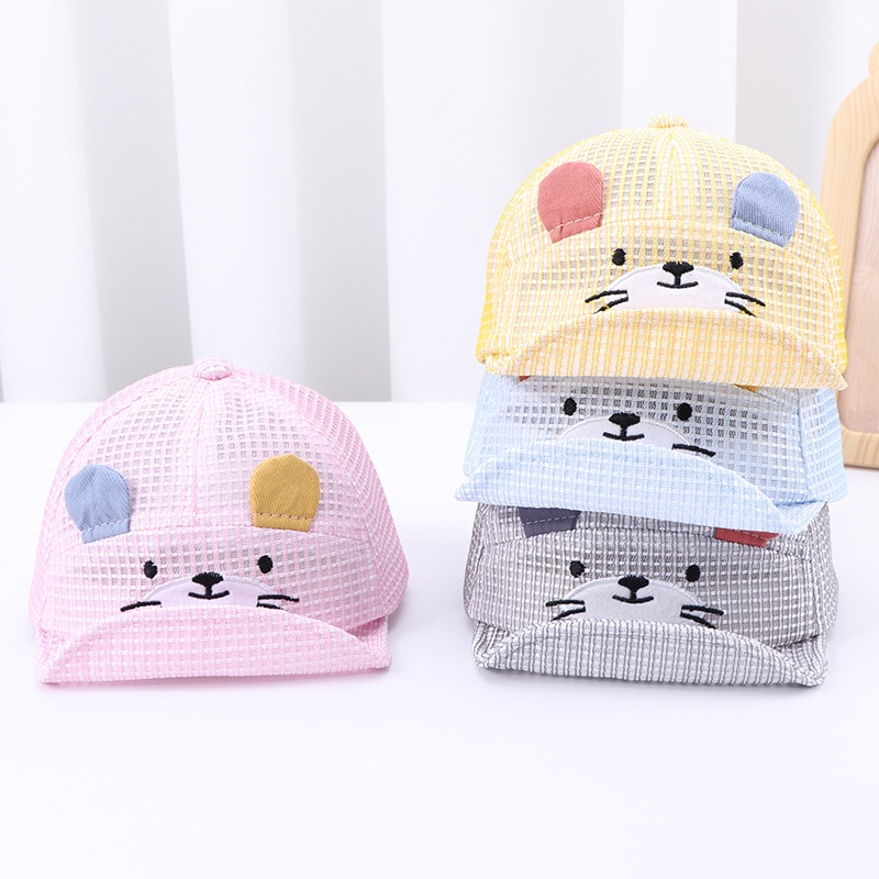 Cute Bear Baby Baseball Cap Summer Spring Cartoon Animal Soft Brim Adjustable Cotton Baby Hat Outdoor Children&#39;s Cap