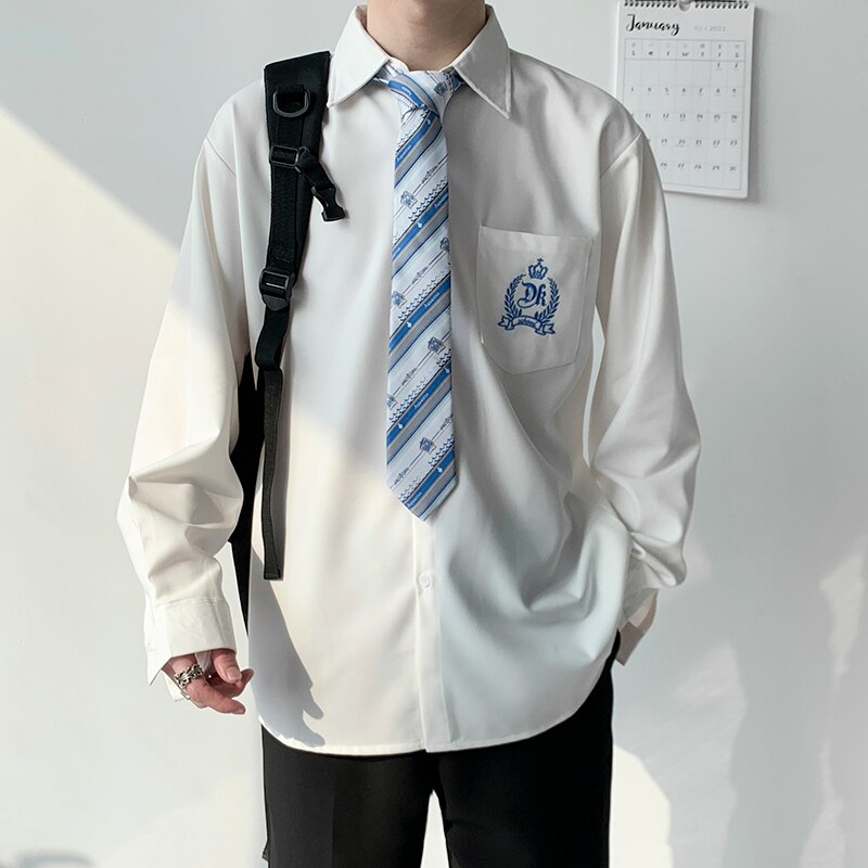 Korean College Style Orthodox DK 2 Pieces Japanese Student White Shirt for Men High School Uniform School Jk Seifuku Top + Tie: Mixed / S