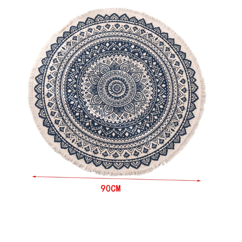 Marokko runde tæppe boho stil kvast bomuldsstof tæppe måttedør tæppe dekor håndvævet kvast retro dekorativ