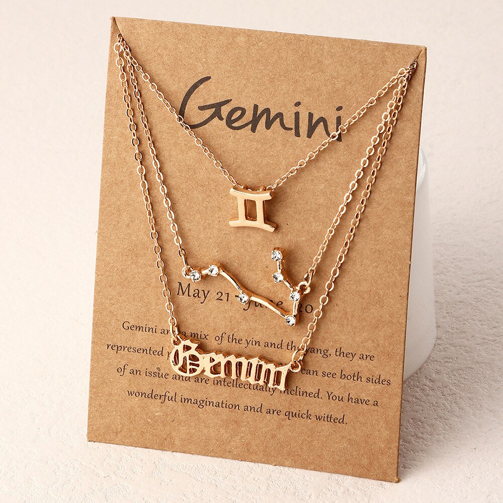 3Pcs/Set zodiac necklace 12 Constellation Charm Gold Necklace Aries Cancer Leo Scorpio Necklace Jewelry Gifts: Gemini