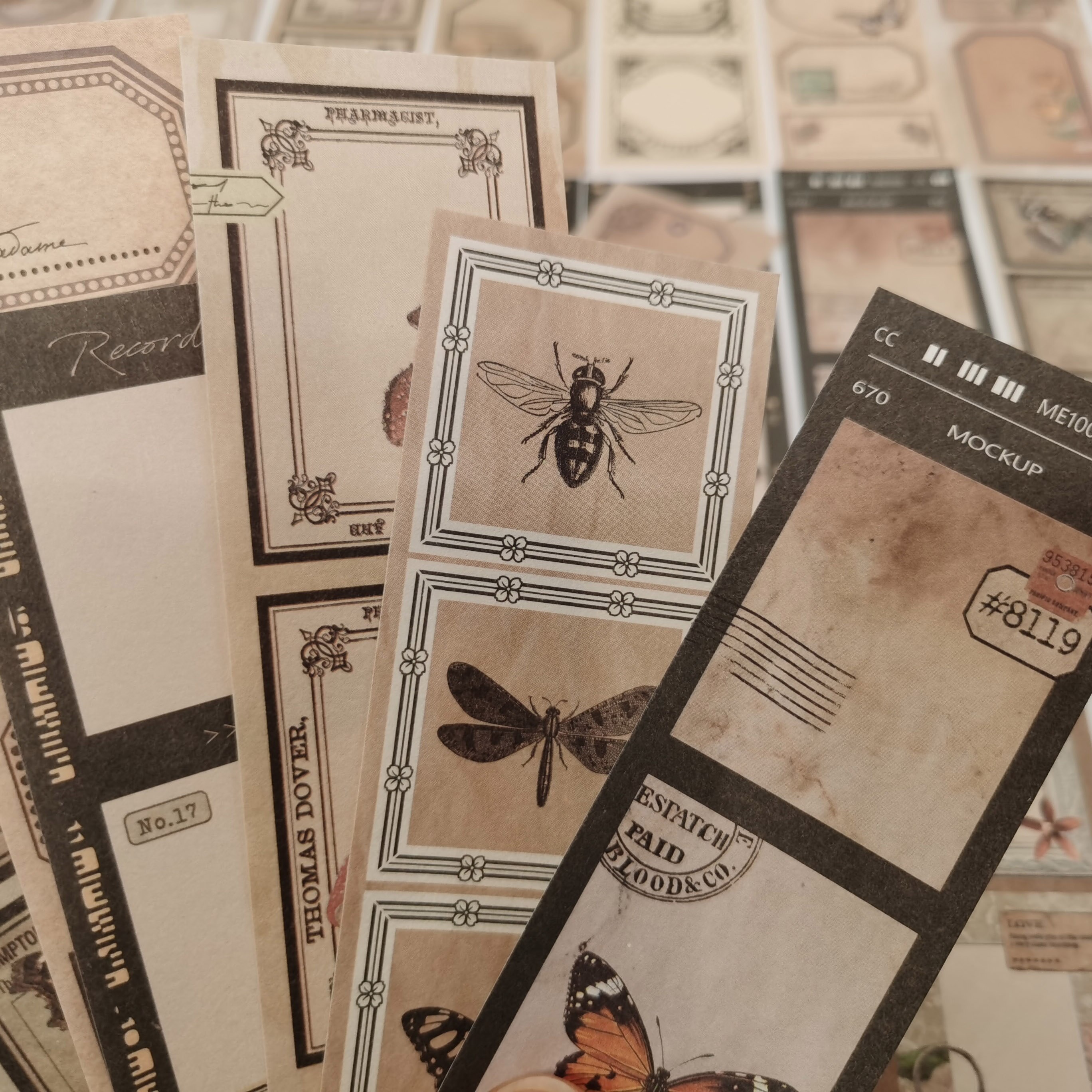 50pcs Vintage Butterfly Writing paper Cards Memo Pads insect Labels Junk Journal Scrapbooking Stickers Office School stationery