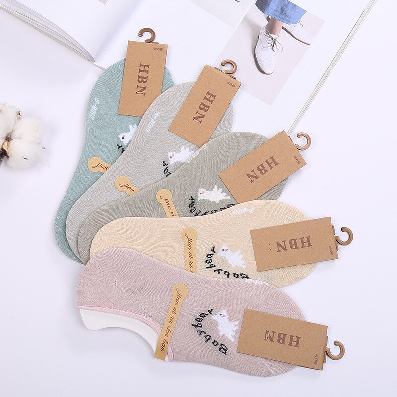 5 par/lot korea sommar tecknat djur kvinnor strumpor kanin katt räv båt strumpor bomull söt kawaii osynliga ankel strumpor: Smt -93-6