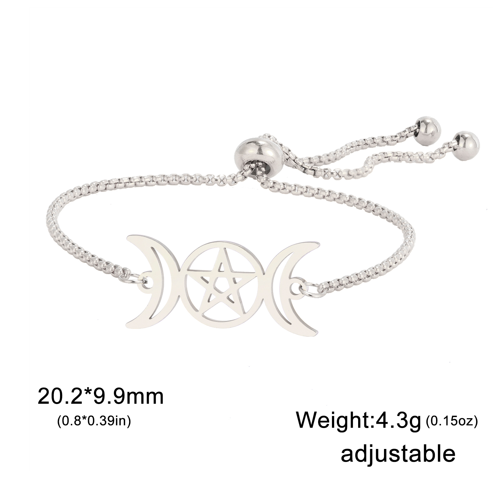 COOLTIME Triple Moon Goddess Bracelet for Women Men Stainless Steel Pentagram Magic Wicca Amulet Bracelet Jewelry Birthday: REDDISH BROWN