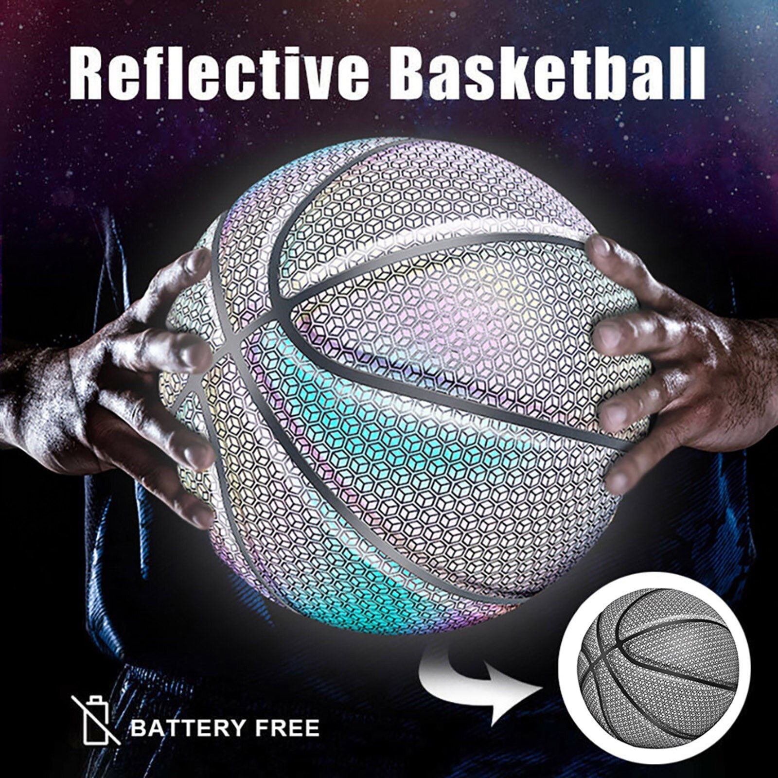 Reflective Basketball Ball Sports Synthetic Court Cement Floor Holographic Glowing Reflective Basketball Lighted Baloncesto