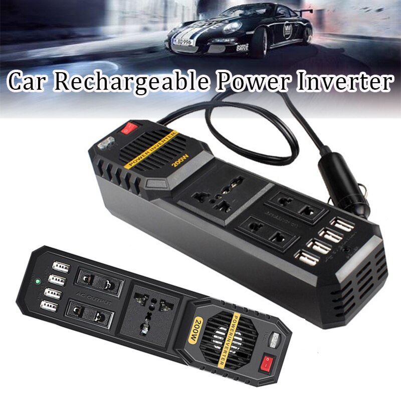 200W 12V-220V Universal Plug + 4 USB Interface Modified Sine Wave Car Inverter Power Socket