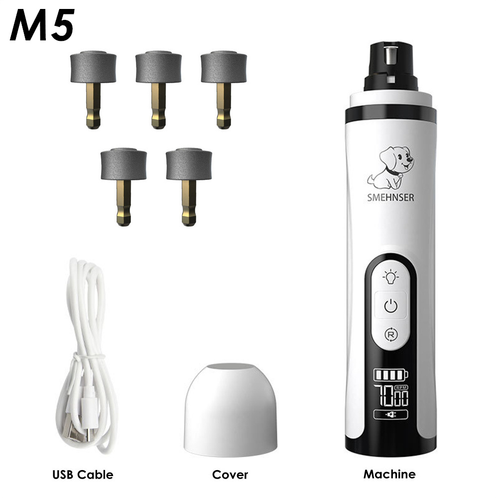 Cortaúñas para perros, cortador eléctrico para perros pequeños y grandes, amoladora de uñas con luz LED, recortador de aseo silencioso para uñas: M5 Add 5 Head
