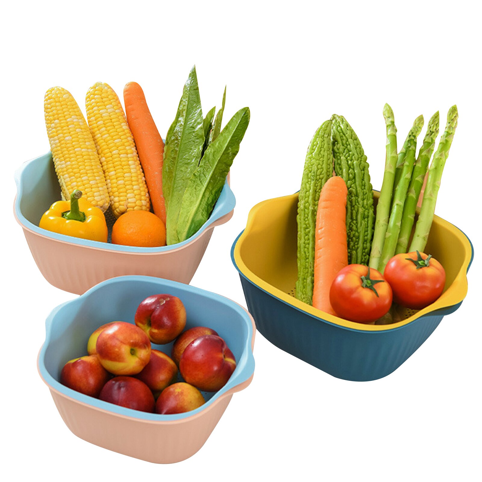 Vegetables Drying Basket Storage Box Detachable Camping Kitchen Clean Portable Tableware Large Capacity 2-Layer Box