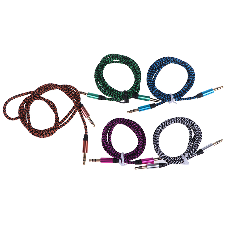 1m Aux Cable Male to Male Cloth Audio Aux Cable Gold Plug Car Aux Cord Nylon Jack Audio Cable 3.5 mm to 3.5mm