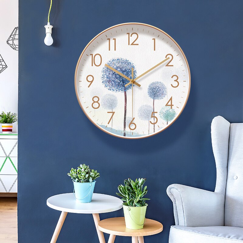 Round Mute Modern Large Wall Clock Clocks for Home Kitchen Living Room Decor Battery Operated Silent