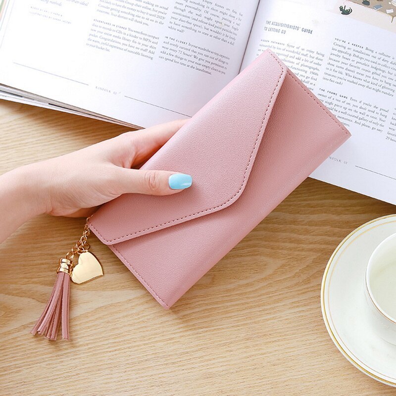 Raccoglitore lungo delle Donne di Cuoio Della Borsa e Del Raccoglitore Della Signora di Disegno Del Partito di Frizione Titolare della Carta Femminile Carteras Bolsos De Mujer 2020: pink 3
