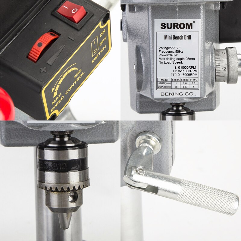 0.6mm - 6.5mm High-accuracy Mini Rotary Drill Press Bench Tools 340W 220V