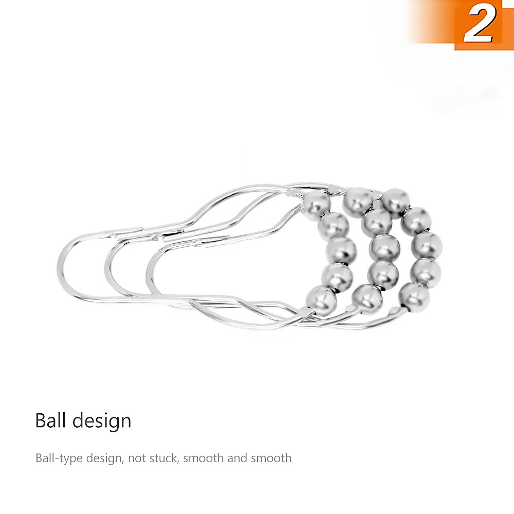 10Pcs/pack Roller Ball Shower Curtain Rings Hooks Rust-Resistant Curtain Bathroom Accessories Polished Satin Nickel iron Hook