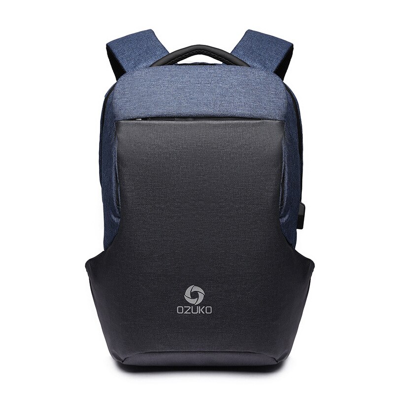 Heren rugzak student schooltas laptop rugzak multifunctioneel heren zakelijk reizen usb opladen 15.6 inch solide: Blauw