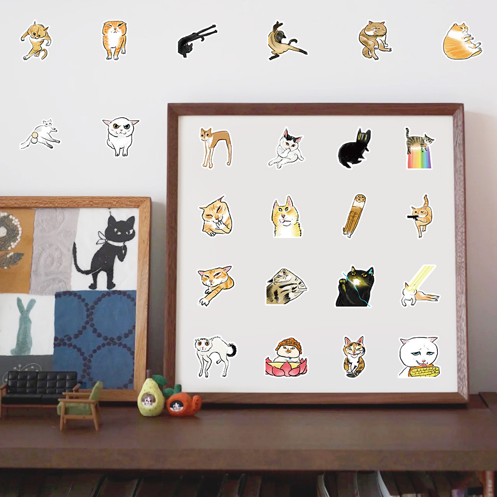 60Pcs Funny Cartoon Cat Meme Stickers Cute Cat Graffiti Decals DIY Skateboard Suitcase Phone Classic Cat Sticker