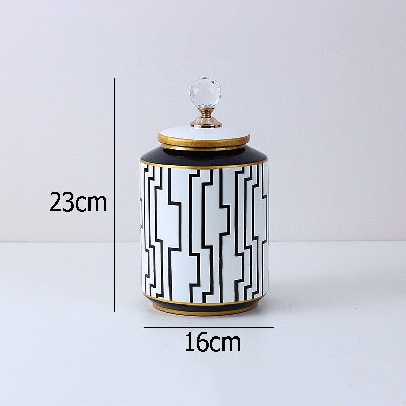 Tarros de porcelana con tapa de cristal, recipiente de té, olla de caramelo, tanque de almacenamiento de cerámica, decoración de escritorio, tarros de almacenamiento de rayas geométricas: Large