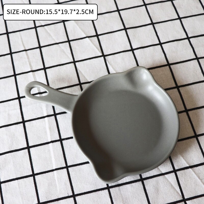 Matte Ceramic Baking Dish Round Plate Pasta Lasagna Pan with Single Handle Fruit Salad Dinner Plate Nordic Baking Dish Tray: Round-Grey
